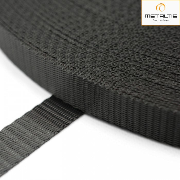 Sangle En Polypropylène 10 Mm X 25 M - Gris - Pour Sac à Dos, Meuble, Chaise, Vêtement Outdoor - Corde Solide Et Polyvalente